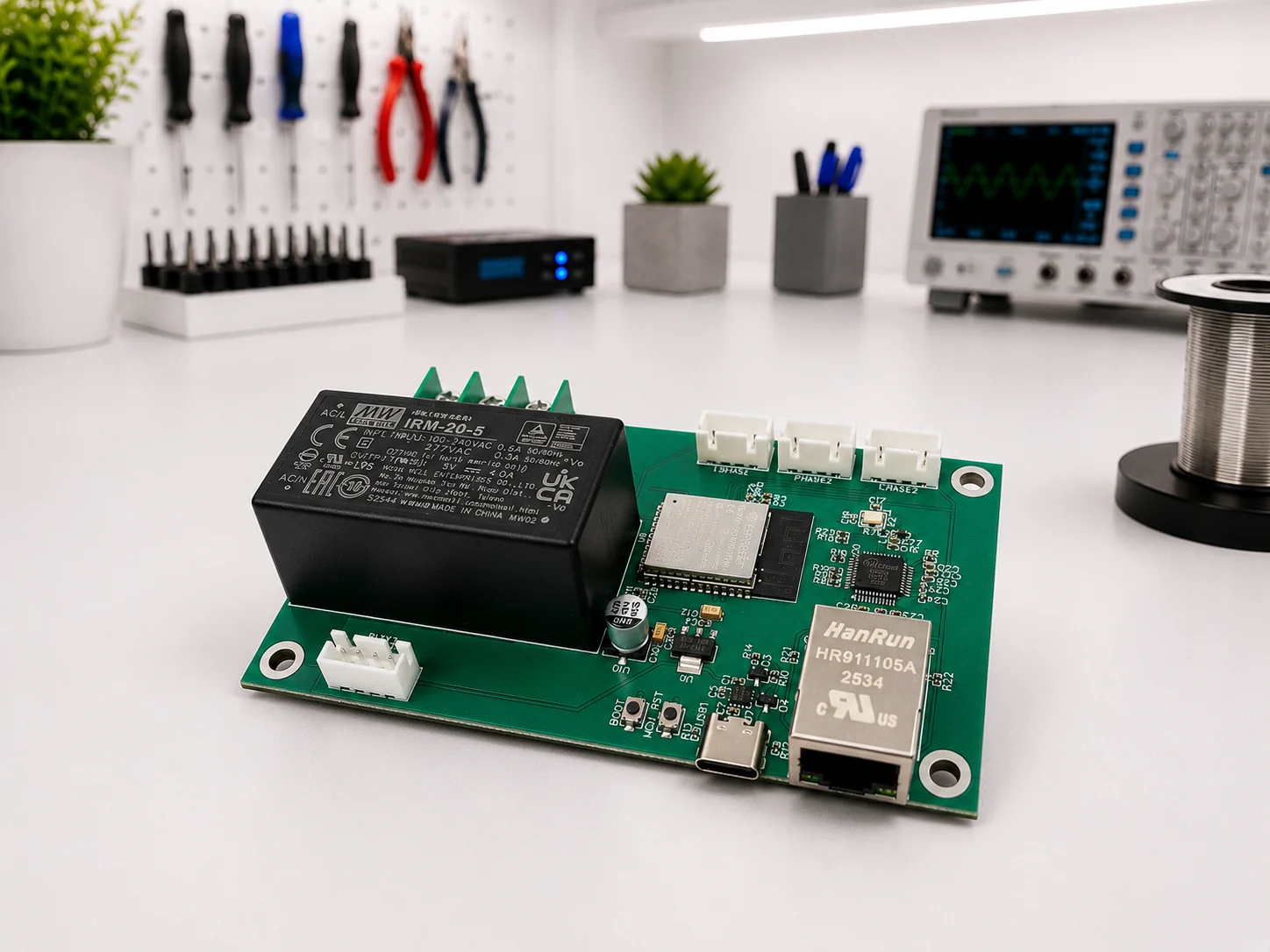 Zeleno PCB vezje z Ethernet konektorjem